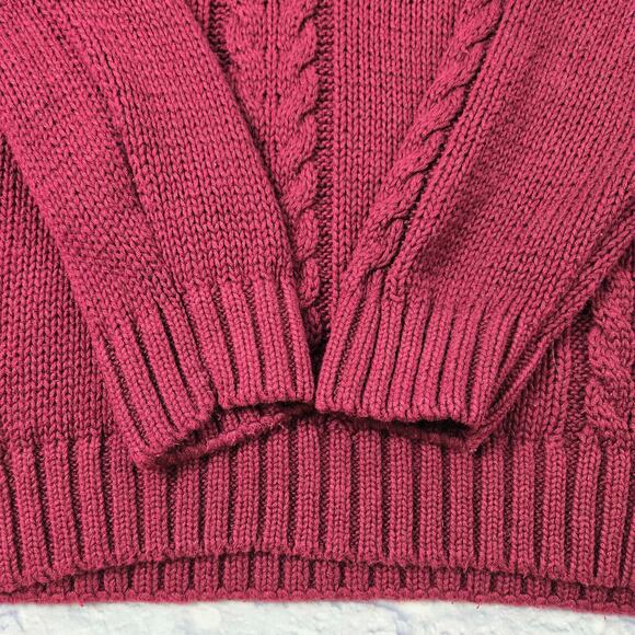 Vintage Gulf Traders Men's Sweater Red Cable Vneck Varsity Ribbed Trim Medium - Picture 8 of 12